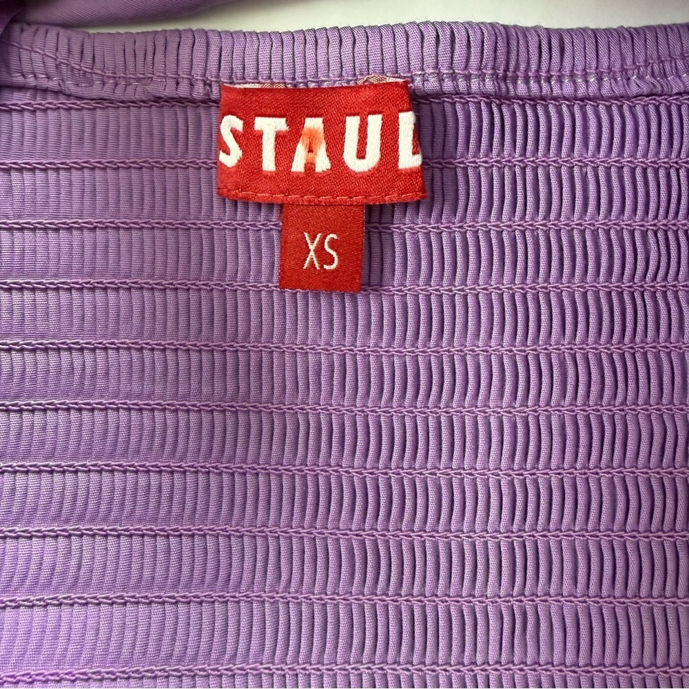 STAUD Purple Halter Tie Back Crop Top XS Smocked Back Open Back Festival - Picture 3 of 4